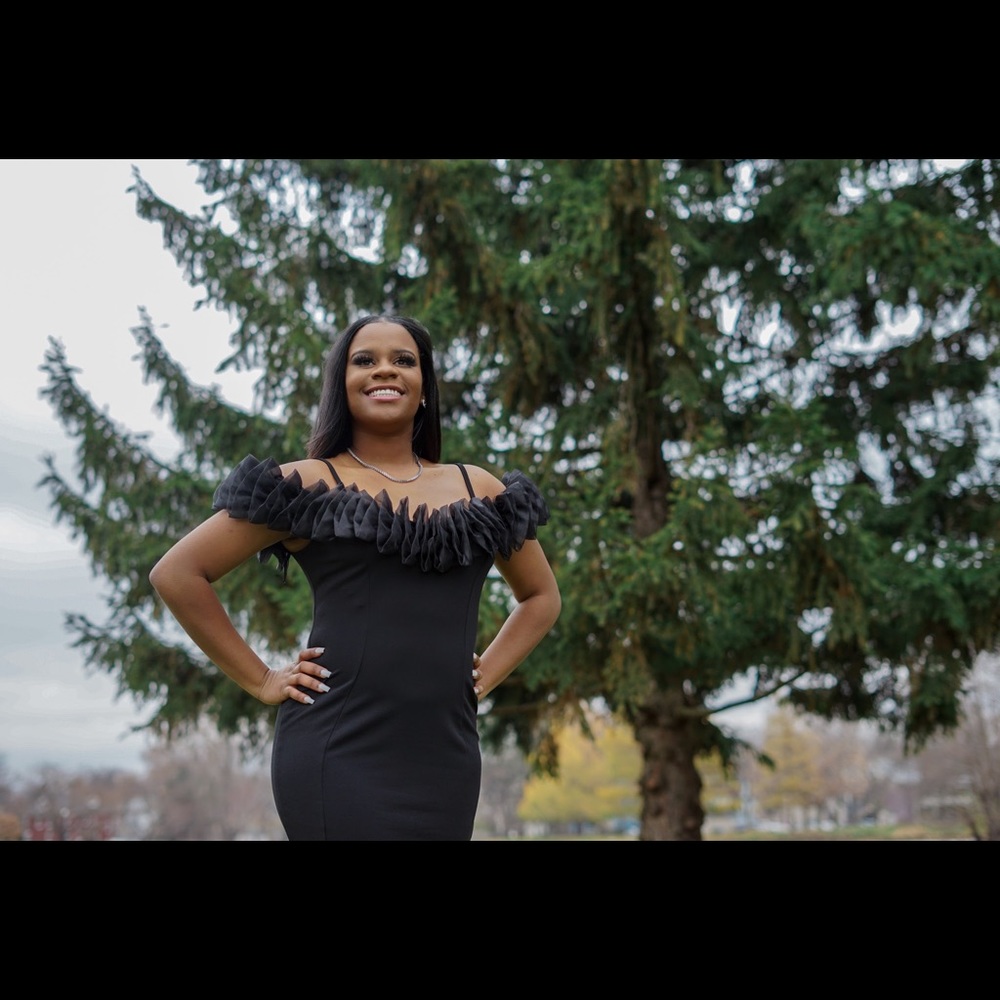 Black formal dress.
